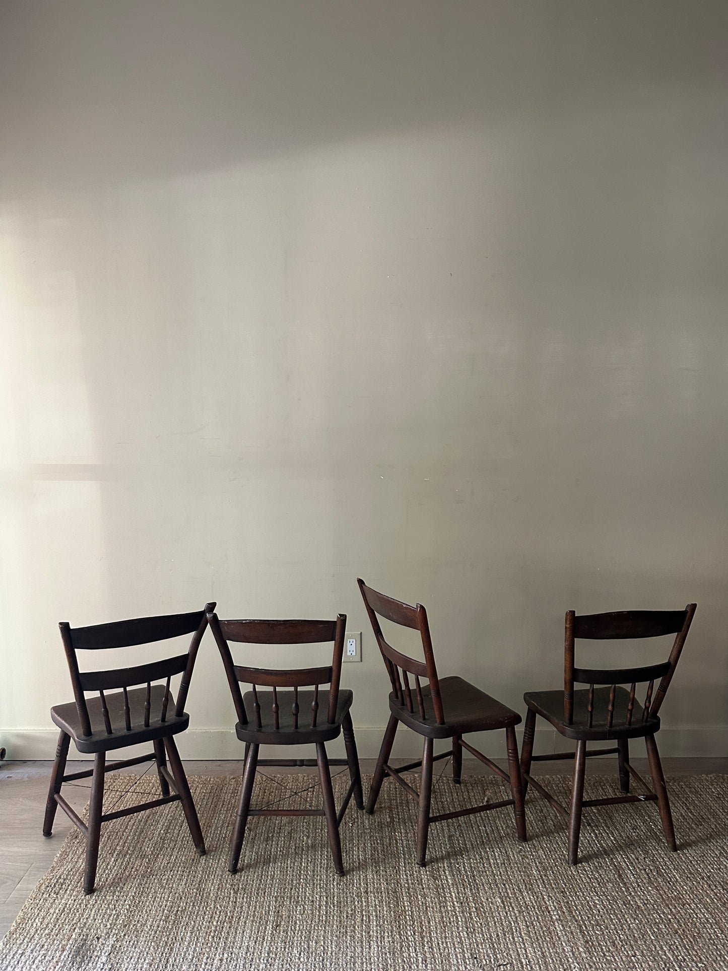 Pine dining chairs. Sold in pairs.