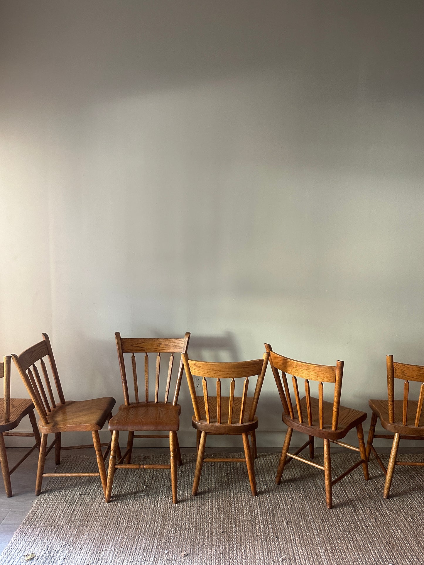 6 oak dining chairs. Sold in pairs.