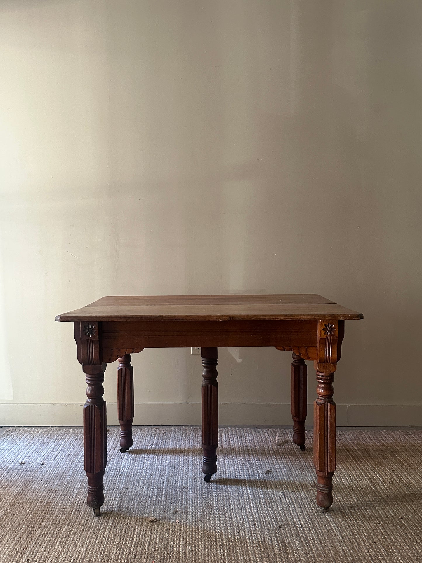 Oak carved dining table with leaf