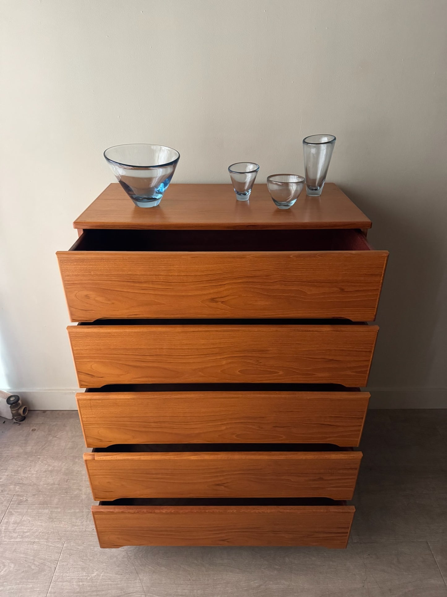 Danish teak tallboy dresser