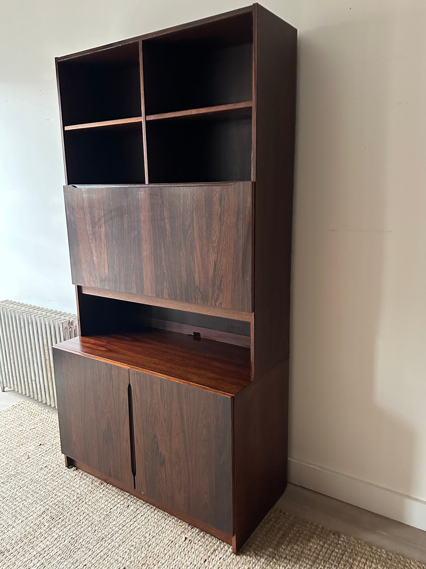 Two piece rosewood hutch with bar/desk compartment