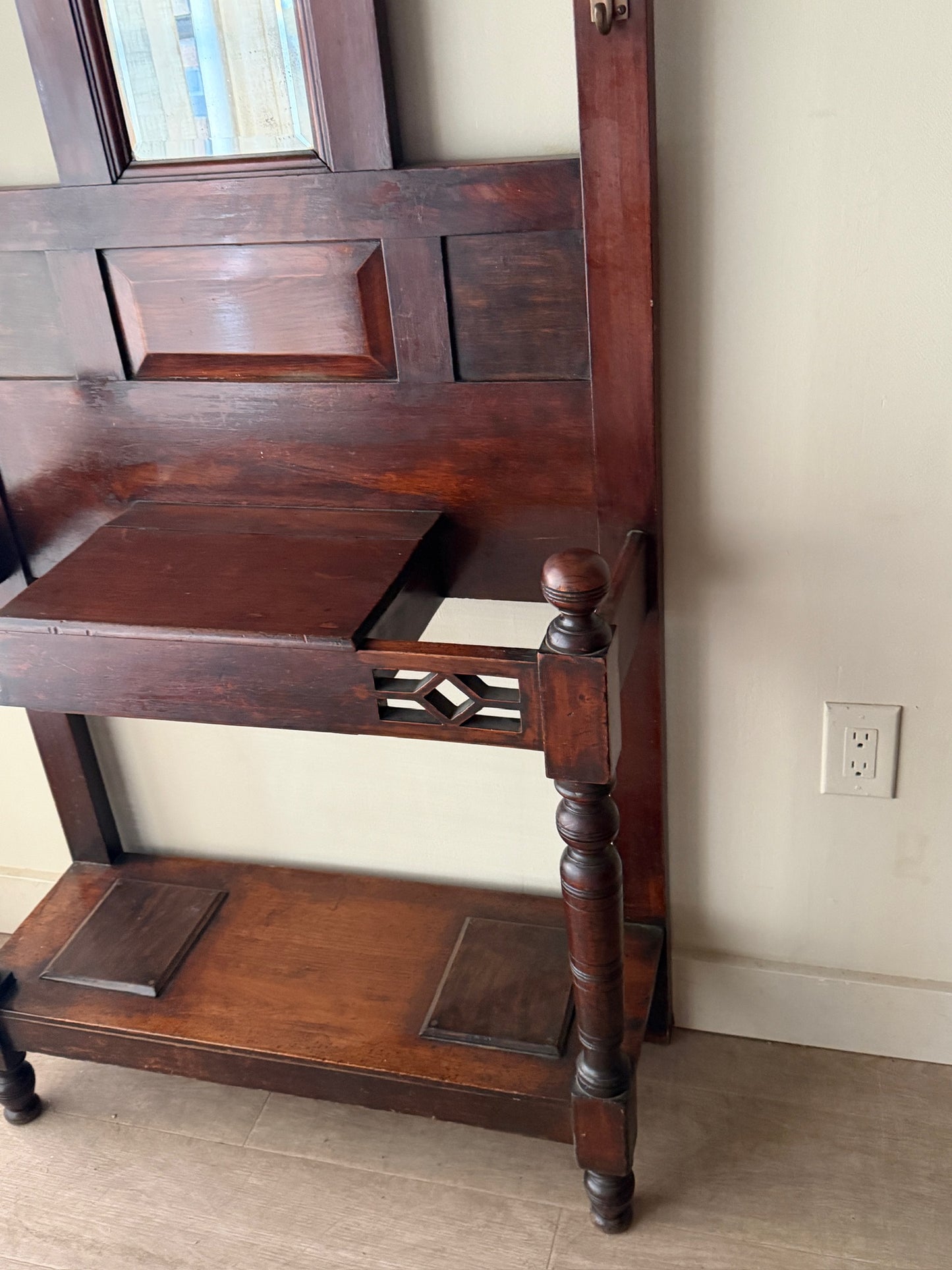 English early Victorian walnut hall tree