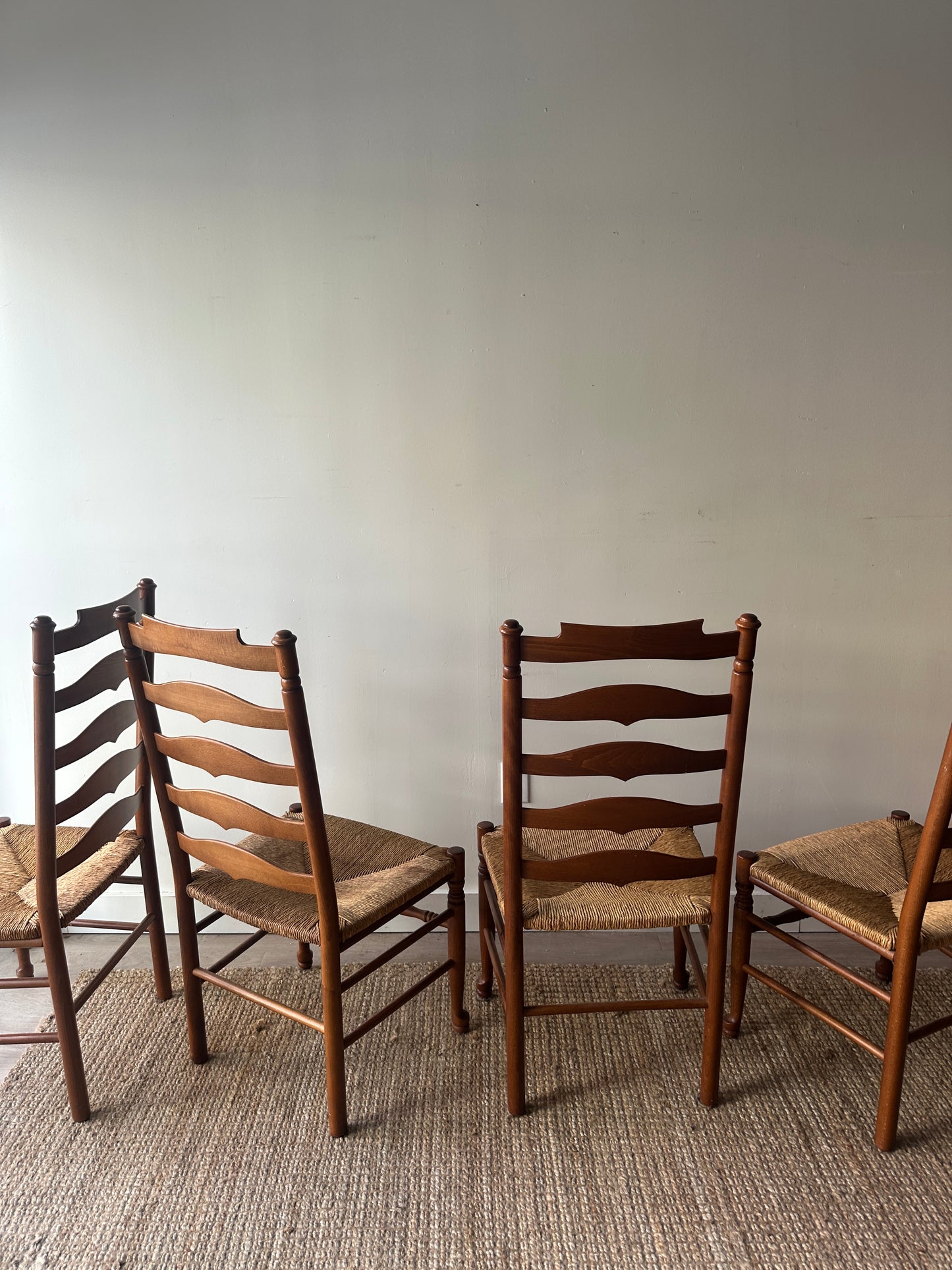 Set of 4 ladder back chairs. Sold as a set.