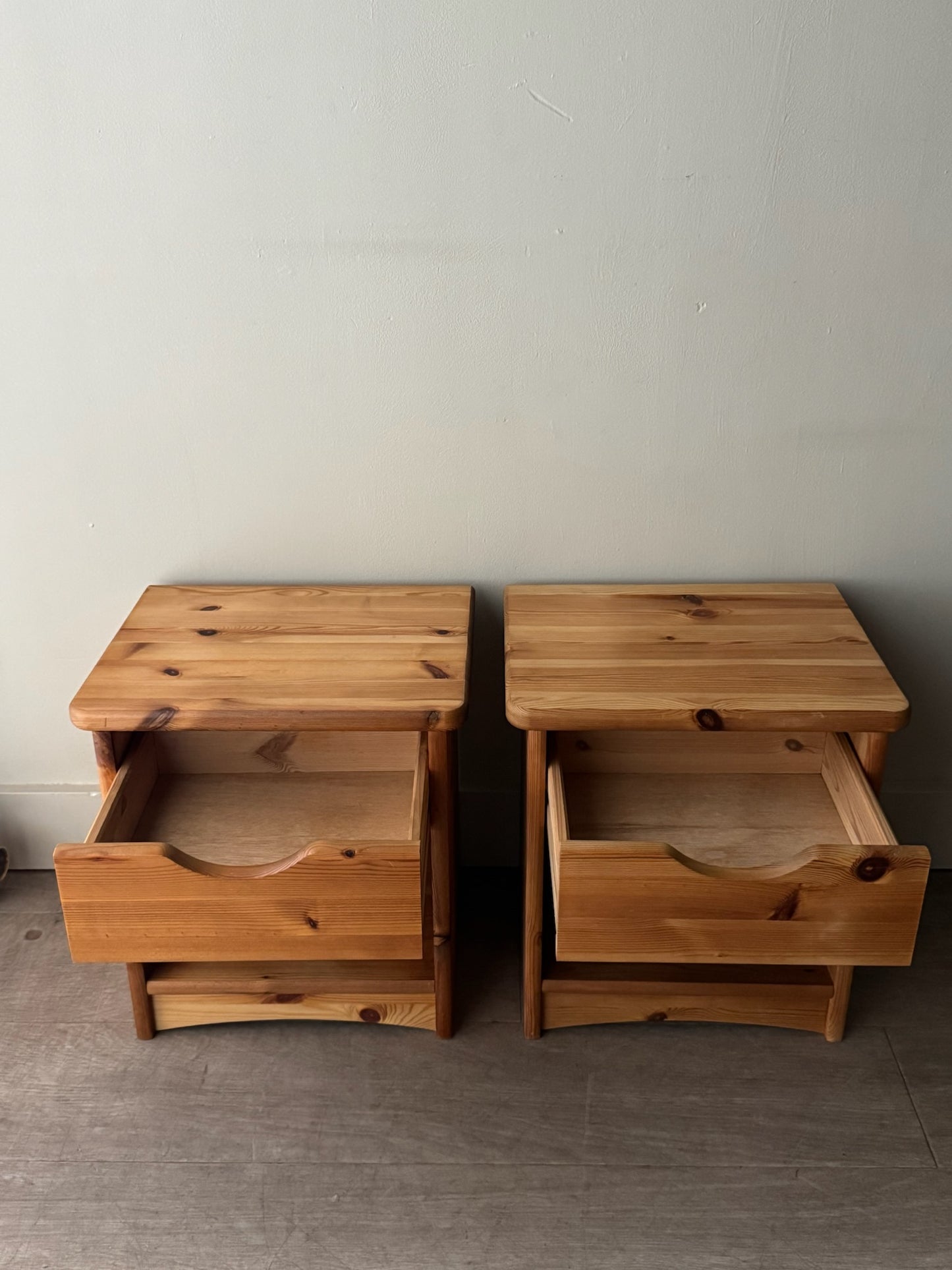 Swedish pine nightstands. Sold as a pair.
