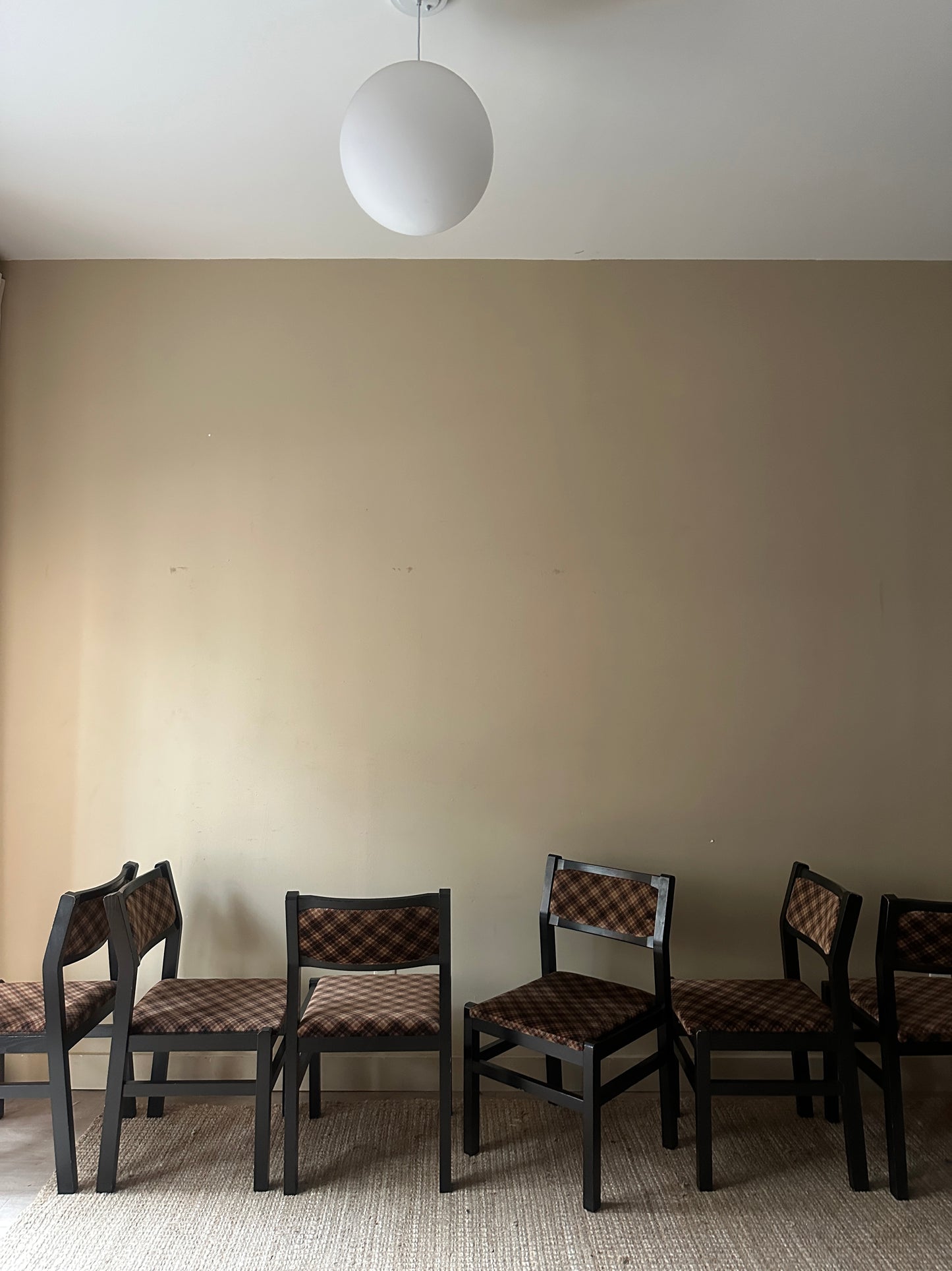 6 upholstered dining chairs. Sold in pairs.