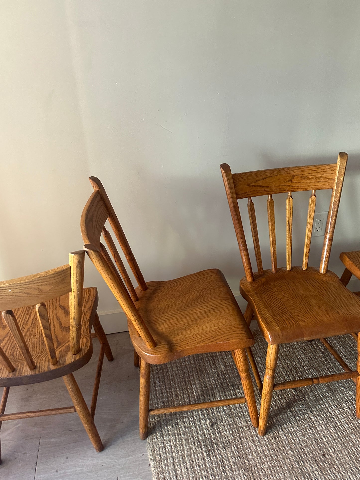 6 oak dining chairs. Sold in pairs.