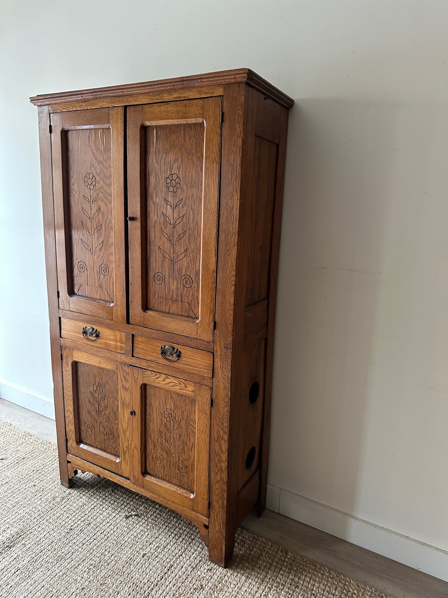 Carved golden oak hutch