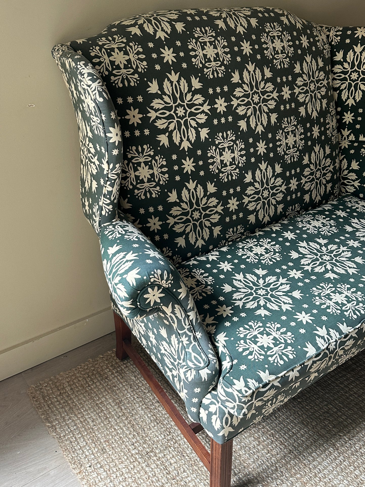 Blue and white floral settee