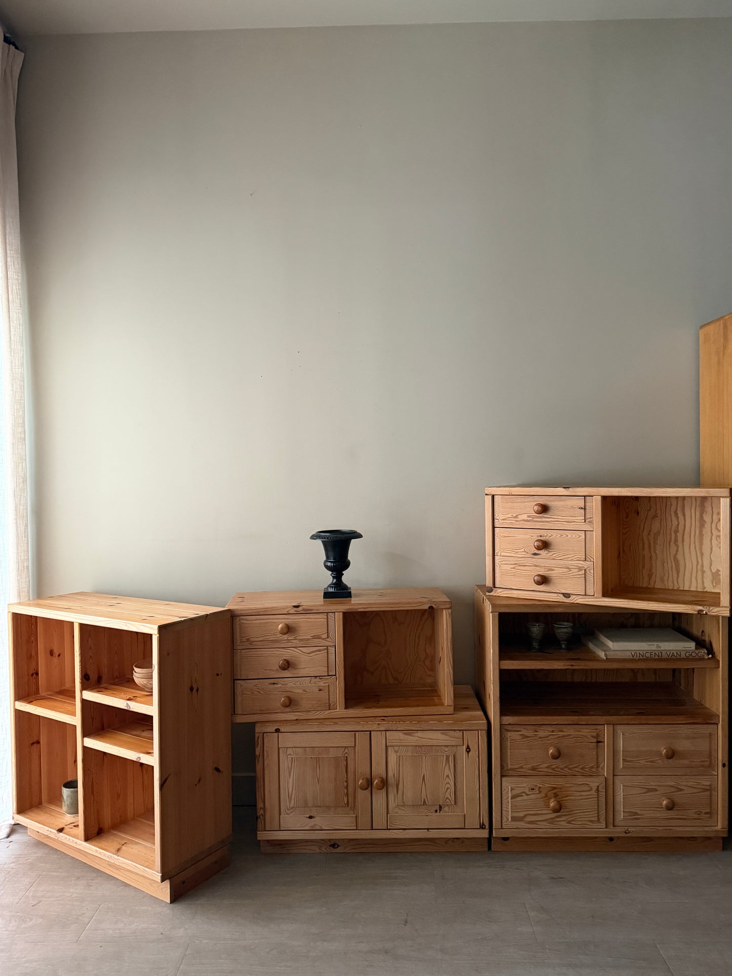 5 piece Scandinavian pine modular shelving unit