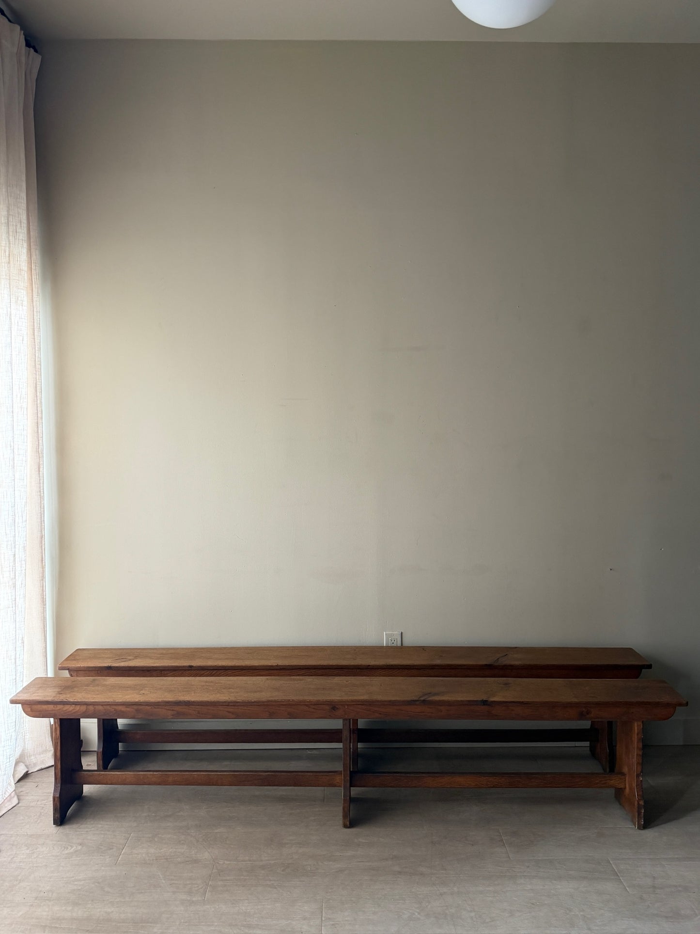 Golden oak benches. Sold individually.