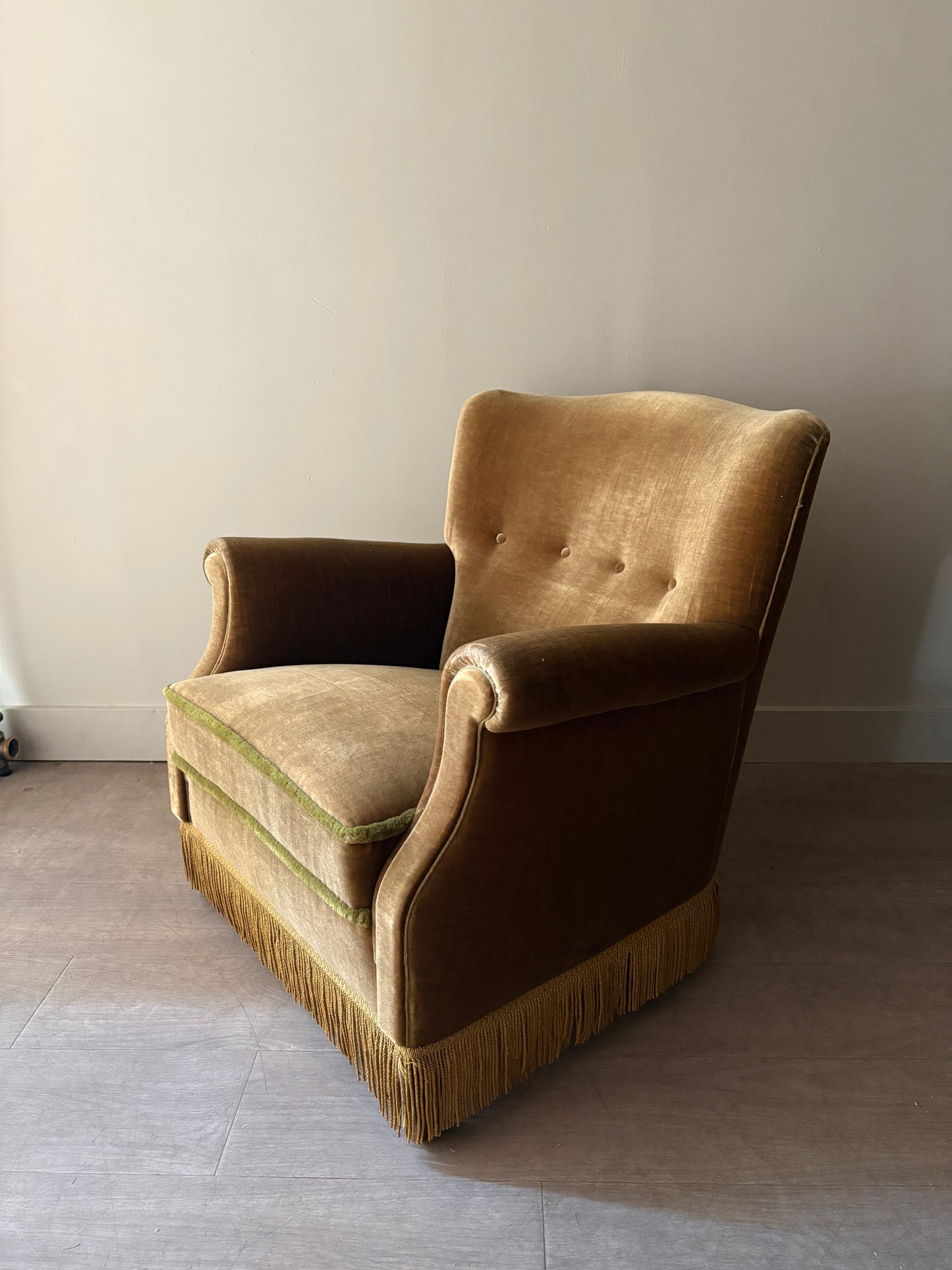 Danish olive mohair lounge chair