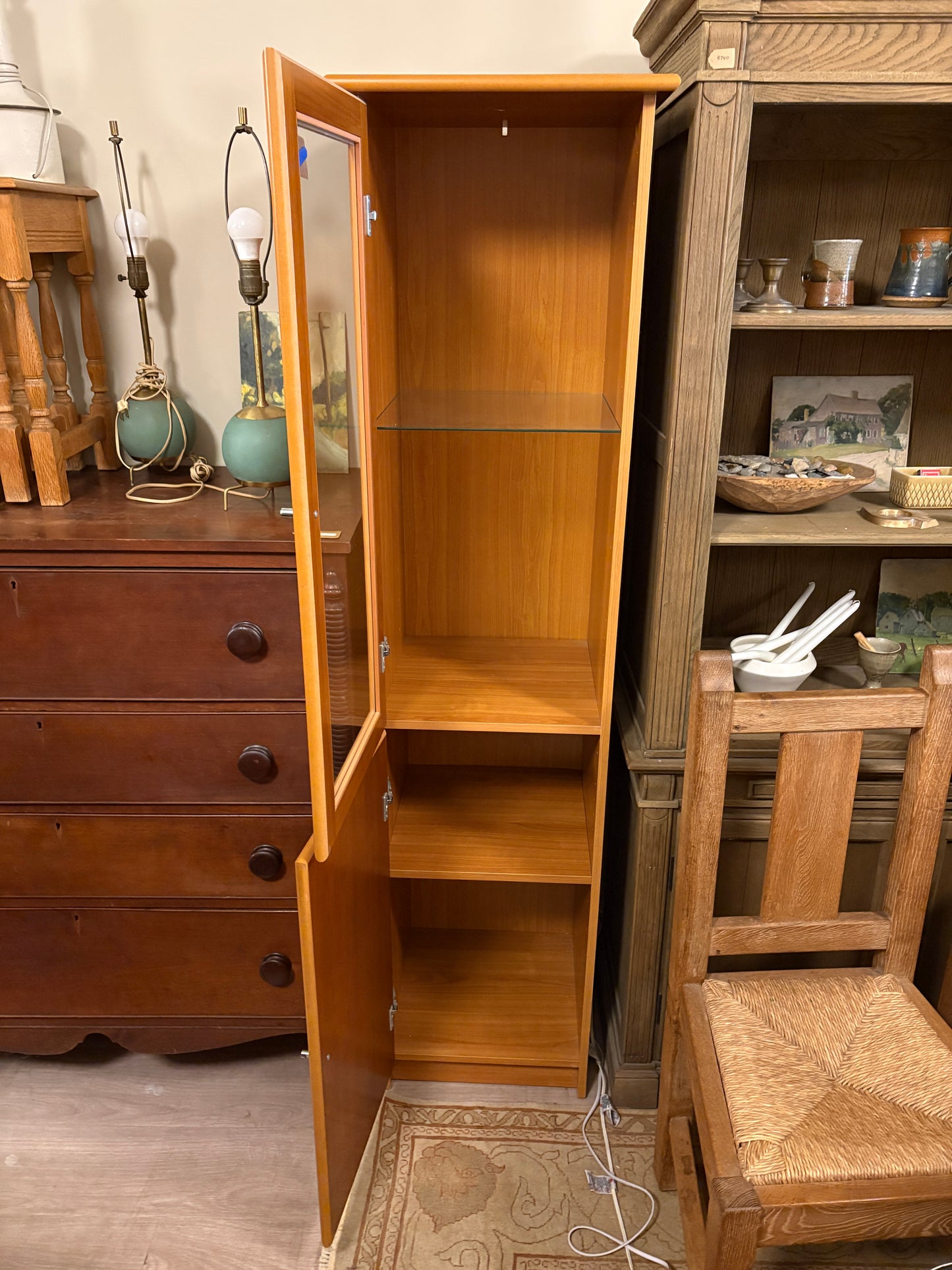 Narrow cherry display cabinet