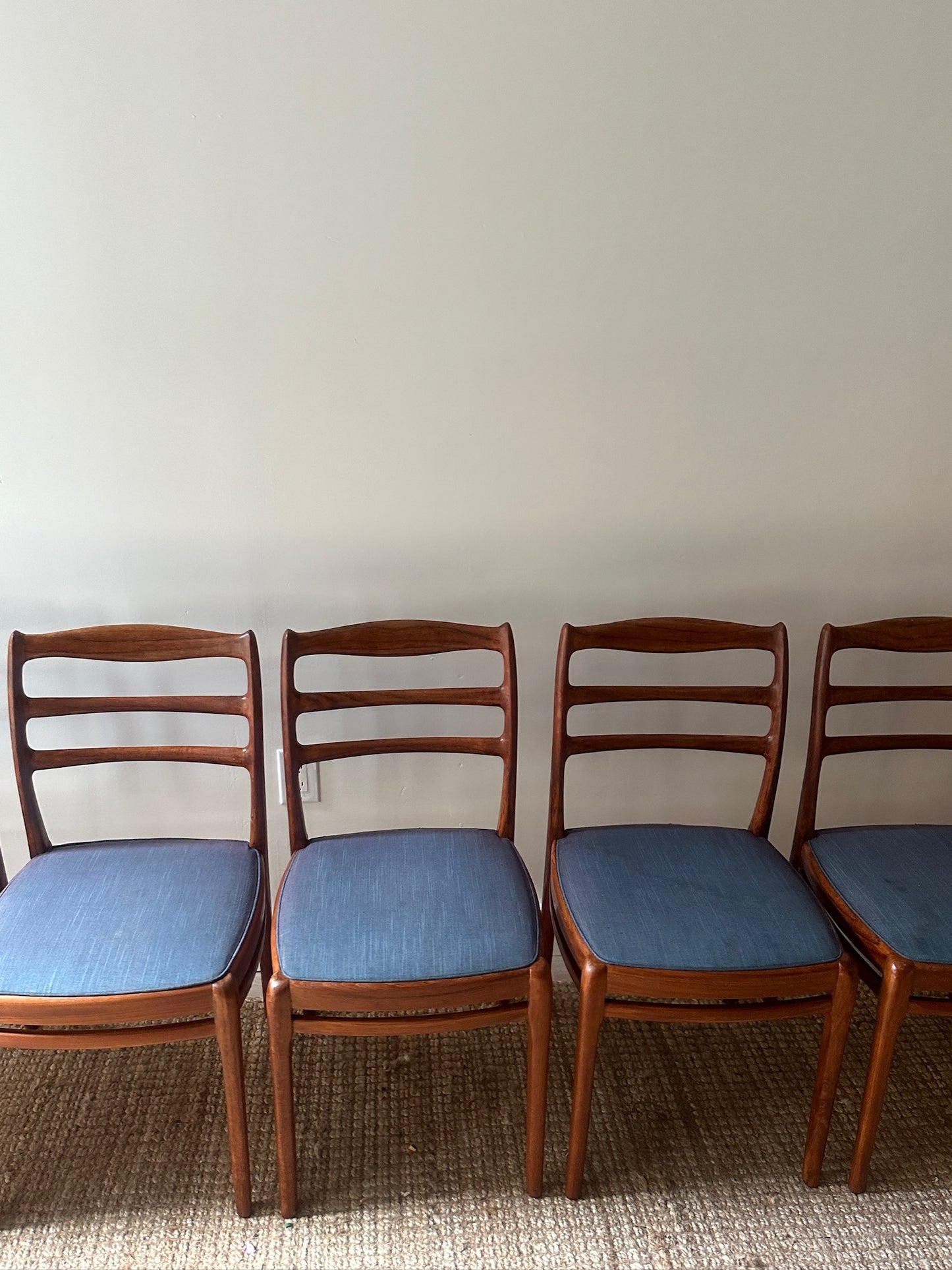 Set of Six Danish Walnut Dining Chairs. Sold individually.