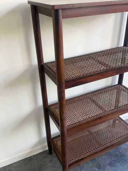 Caned walnut shelf