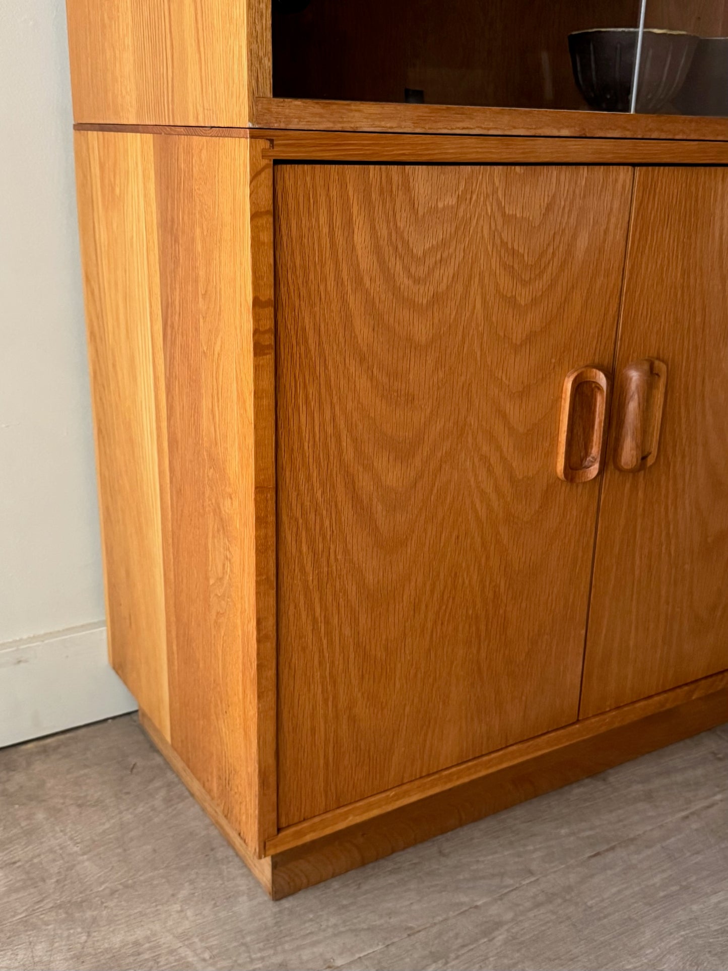 Oak two piece display cabinet