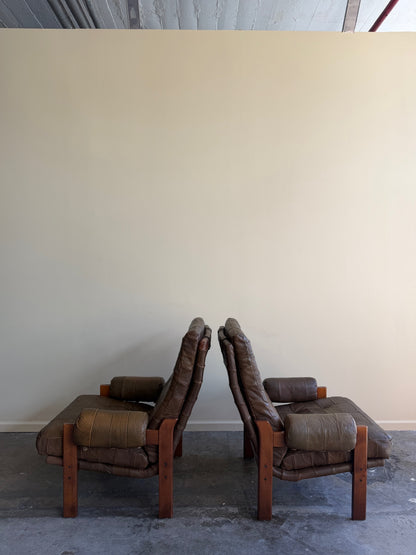 Ope Mobler Swedish green leather lounge chairs. Sold individually.