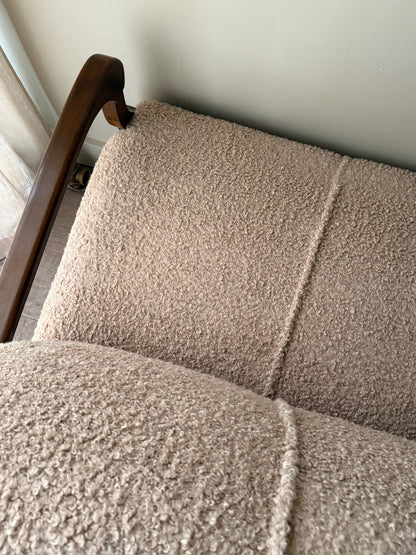 Danish oak & boucle sofa