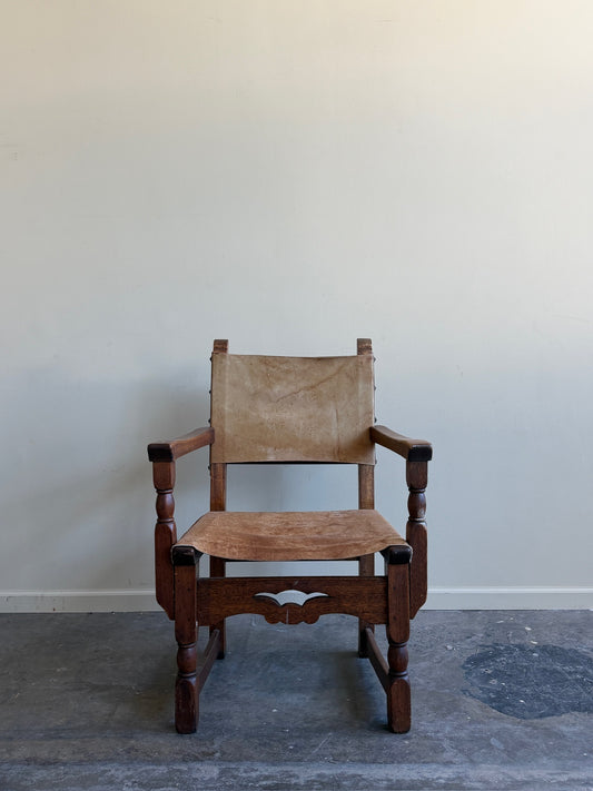Italian leather & walnut armchair