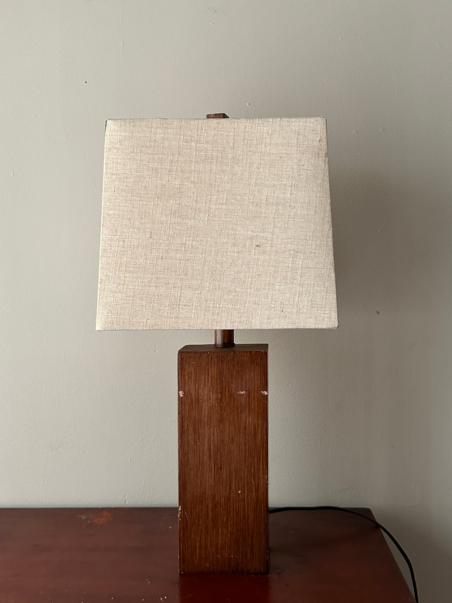 Walnut table lamp with scuffs
