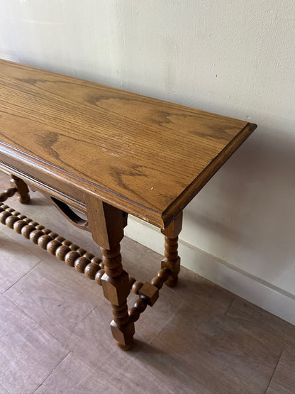 Oak bobbin leg console table