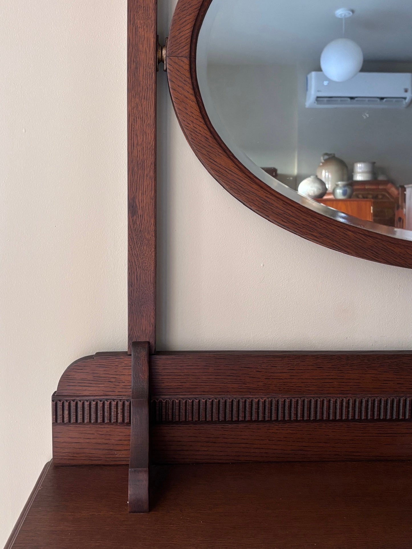 English Queen Anne oak dresser with mirror