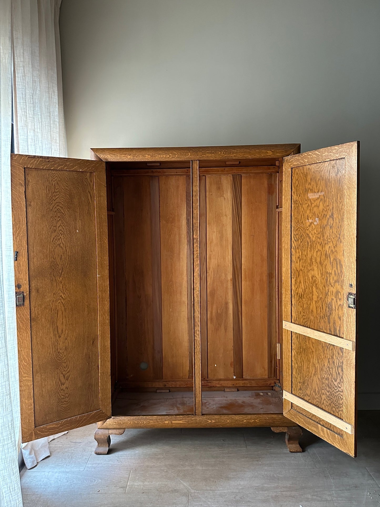 Tiger oak knockdown armoire