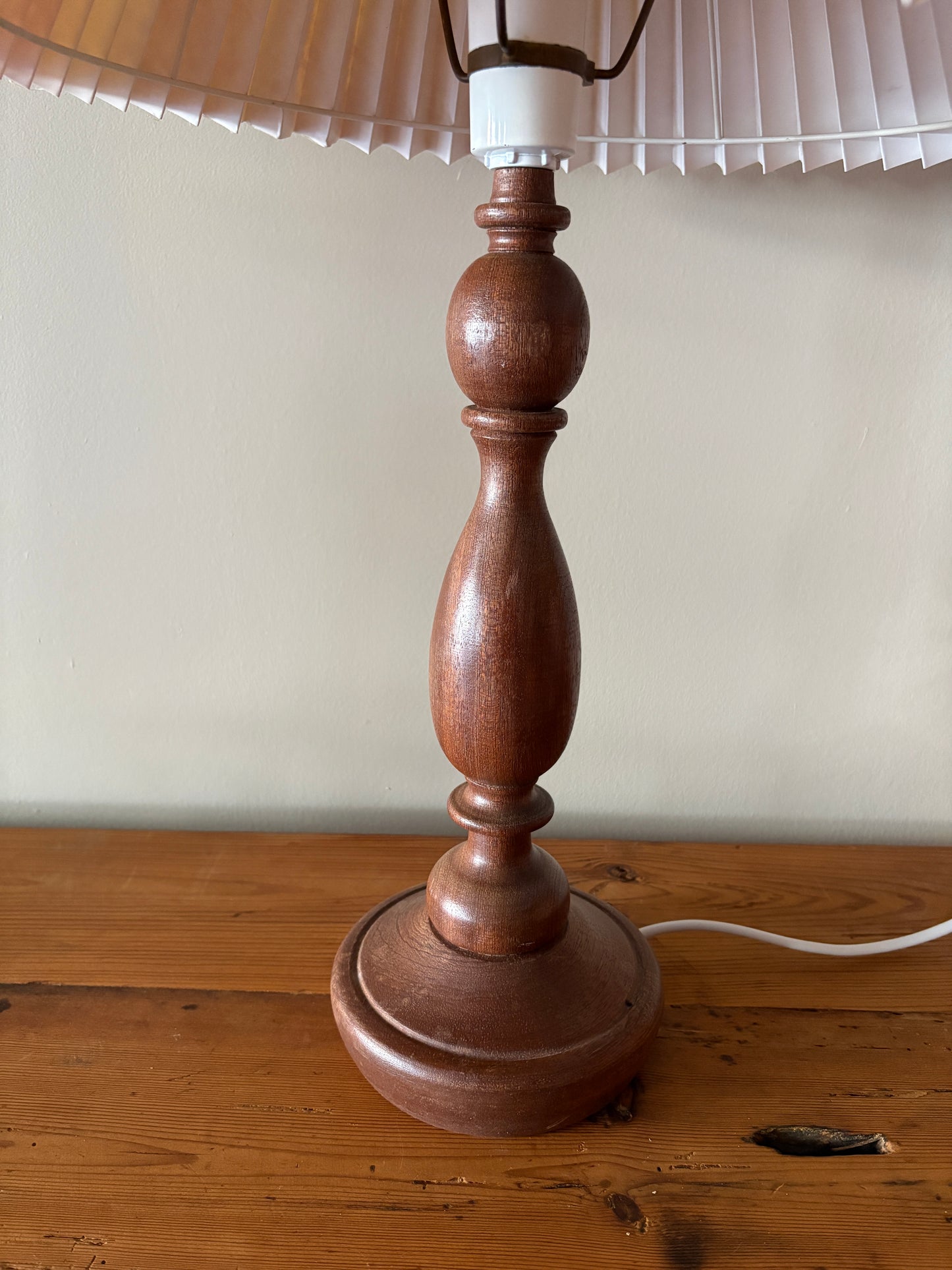 Danish turned oak table lamp