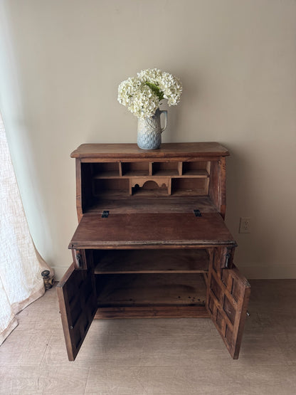 Spanish carved pine secretary cabinet