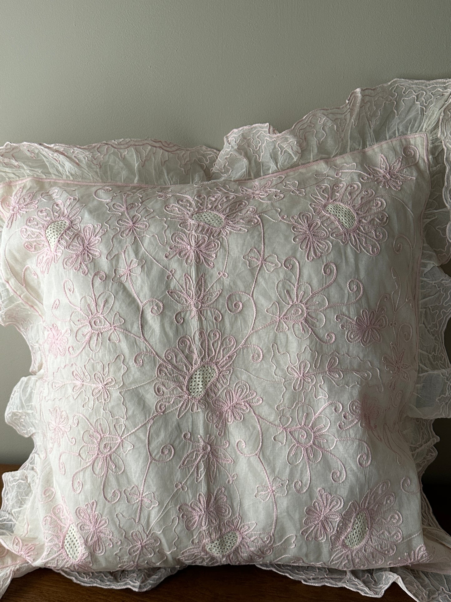 Pair of European shams and inserts. Set of 2. Light Pink Thread design.