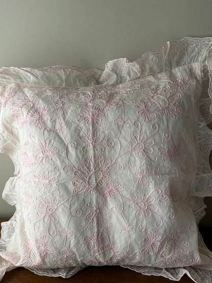 Pair of European shams and inserts. Set of 2. Light Pink Thread design.