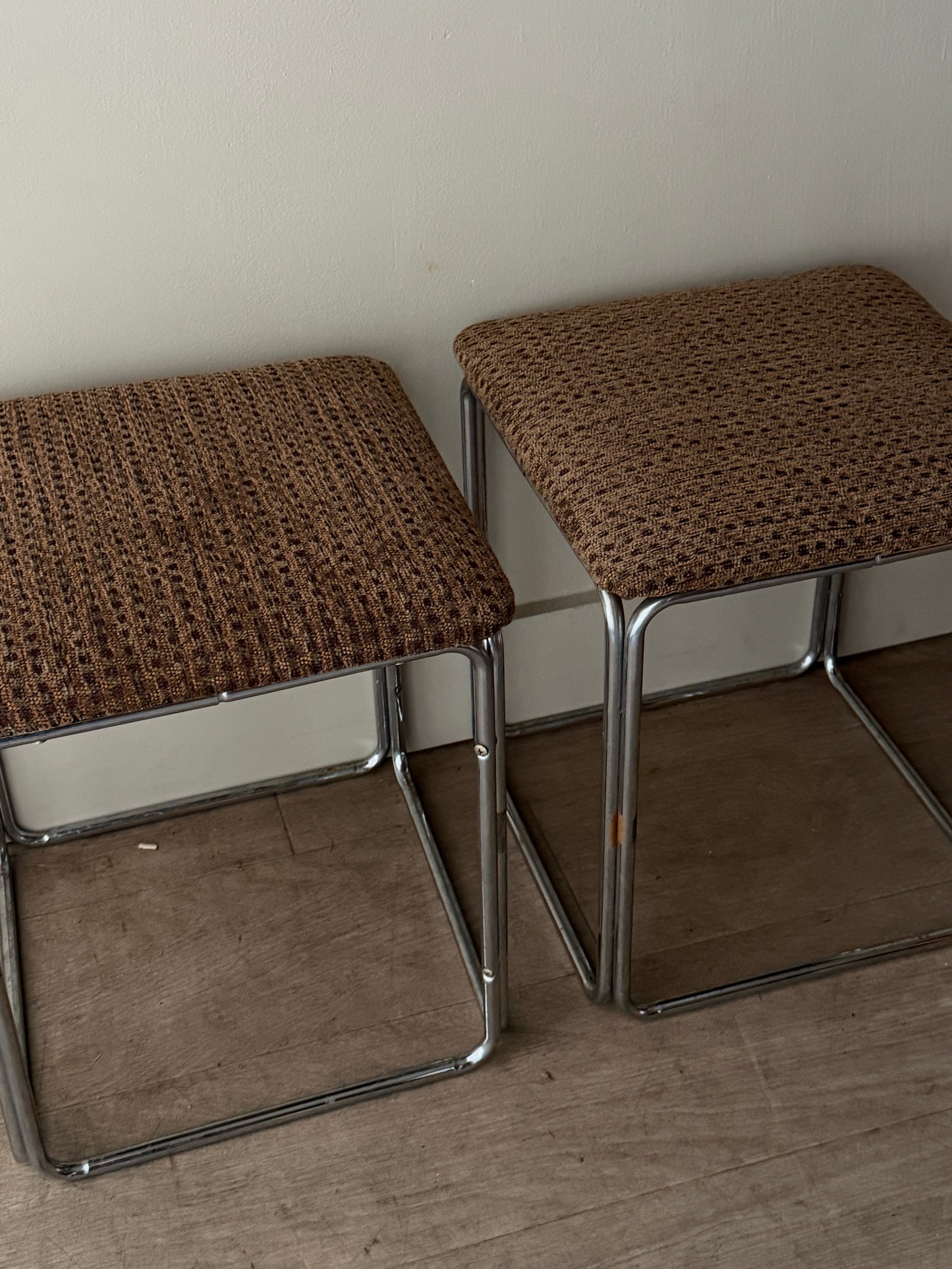Pair of chrome stool. Sold as a pair.