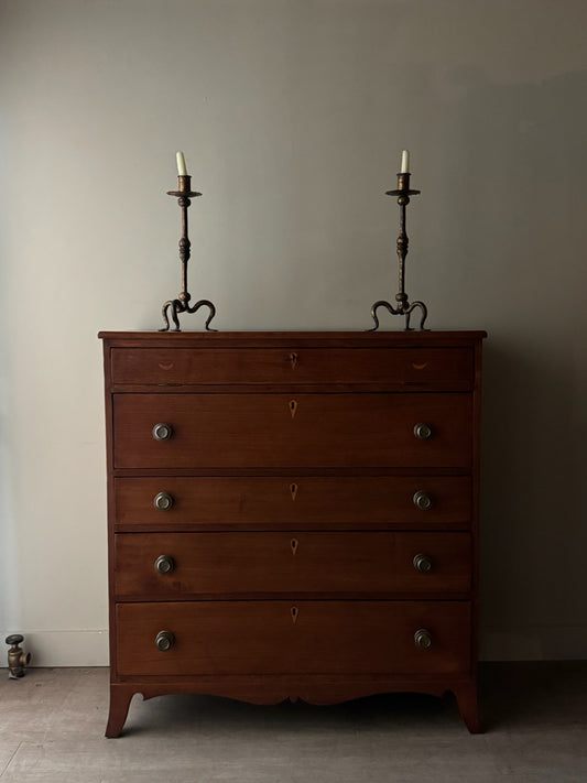 Inlaid walnut tallboy dresser with drop down compartment