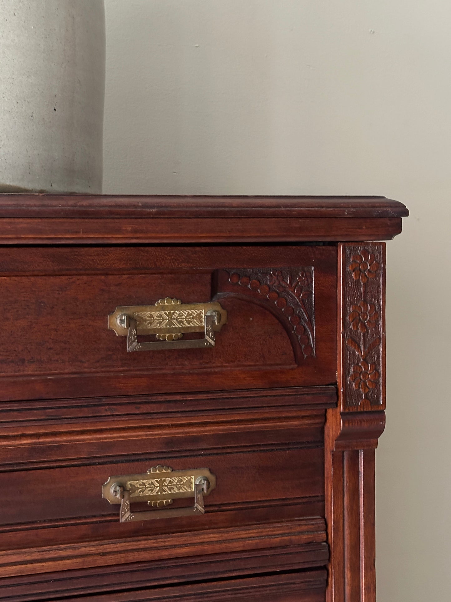 Side lock mixed wood dresser