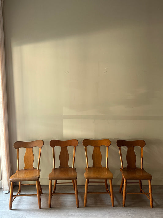 Pine dining chairs. Sold in pairs.