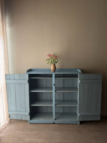 Blue painted pine cupboard