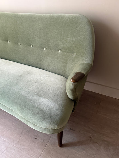 Danish celadon velvet sofa