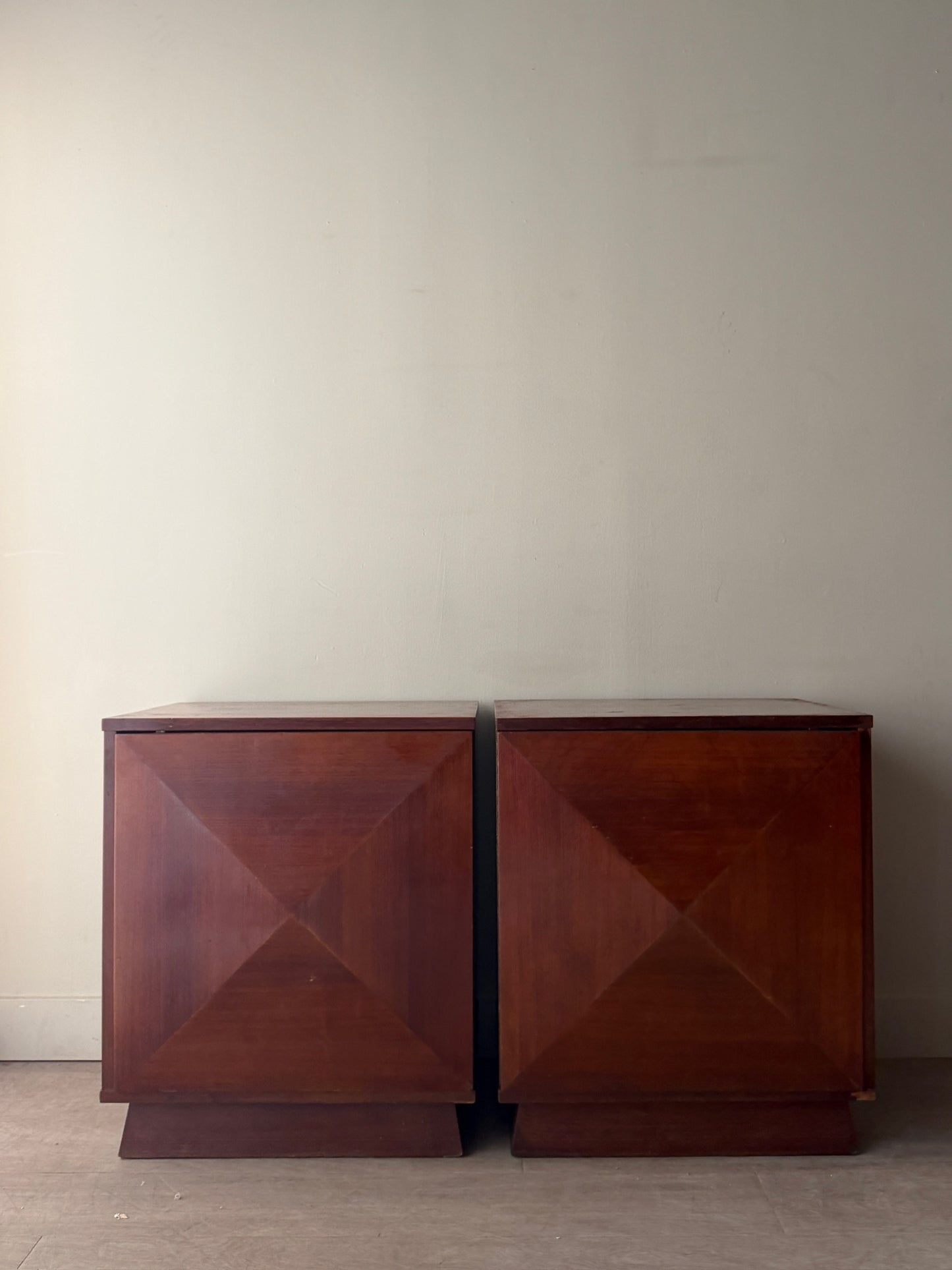 2 walnut diamond panel nightstands. Sold individually.