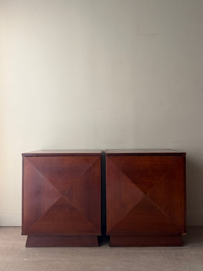 2 walnut diamond panel nightstands. Sold individually.