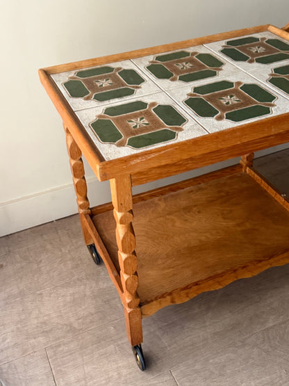 Danish oak & tile bar cart