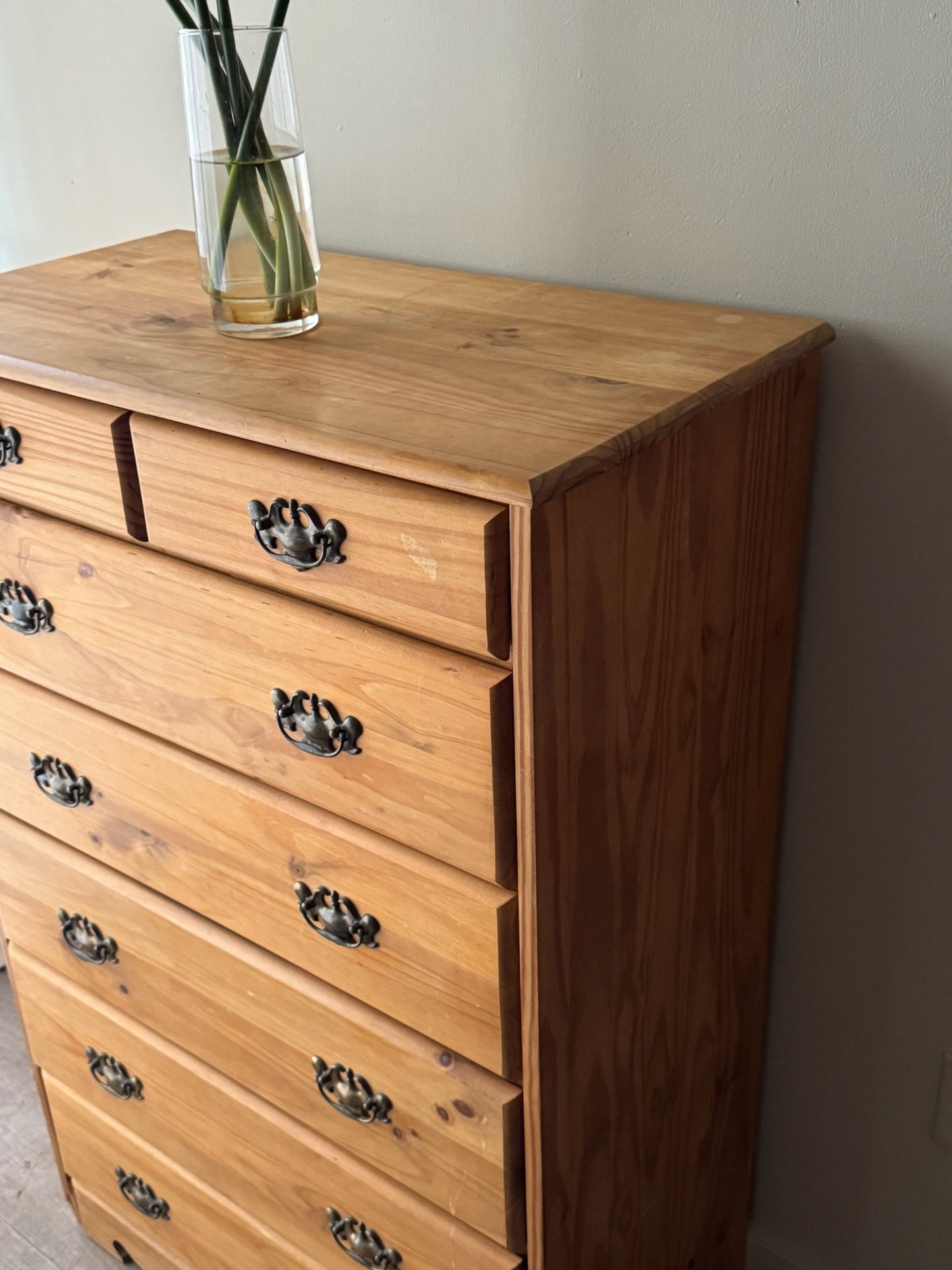 Pine tallboy dresser