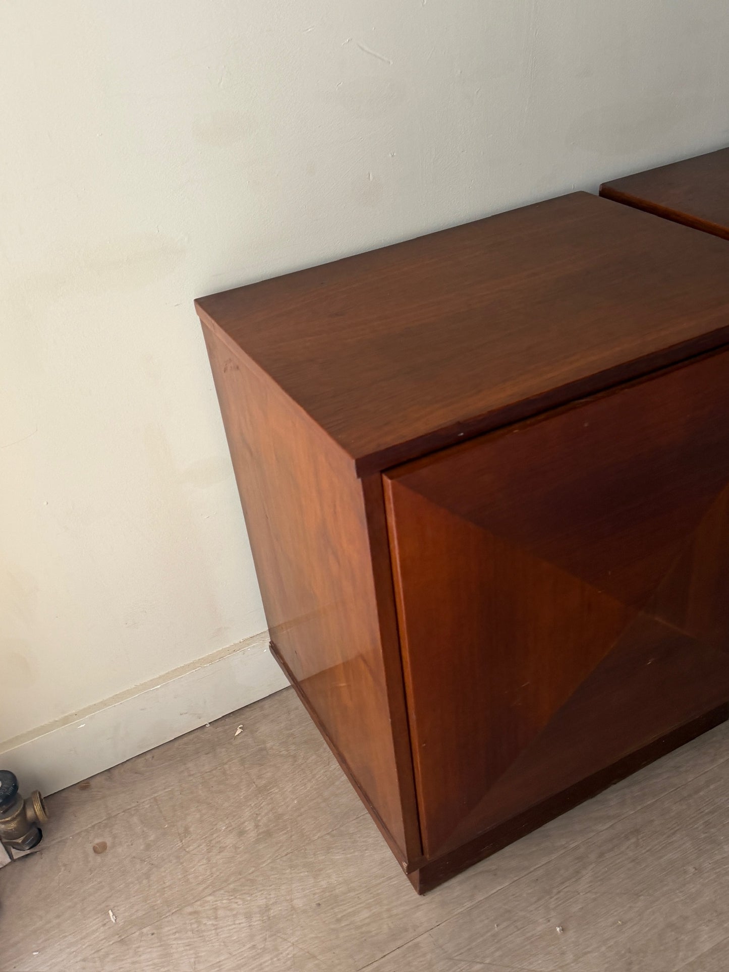 2 walnut diamond panel nightstands. Sold individually.