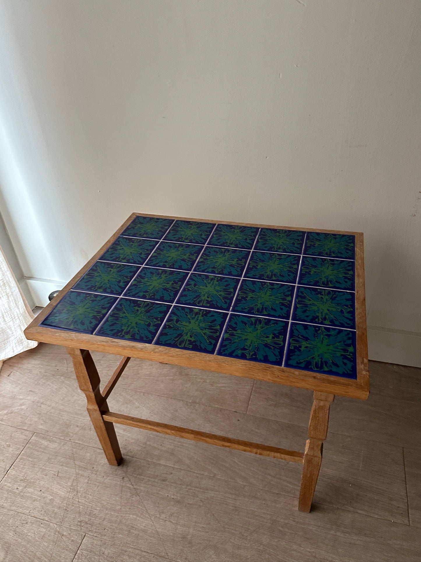 Danish oak and ceramic tile side table