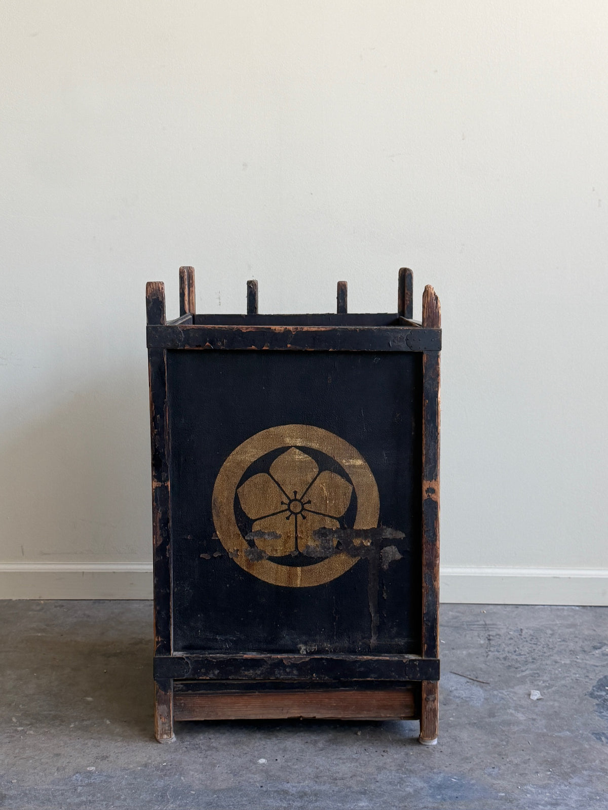 Painted floral storage bin