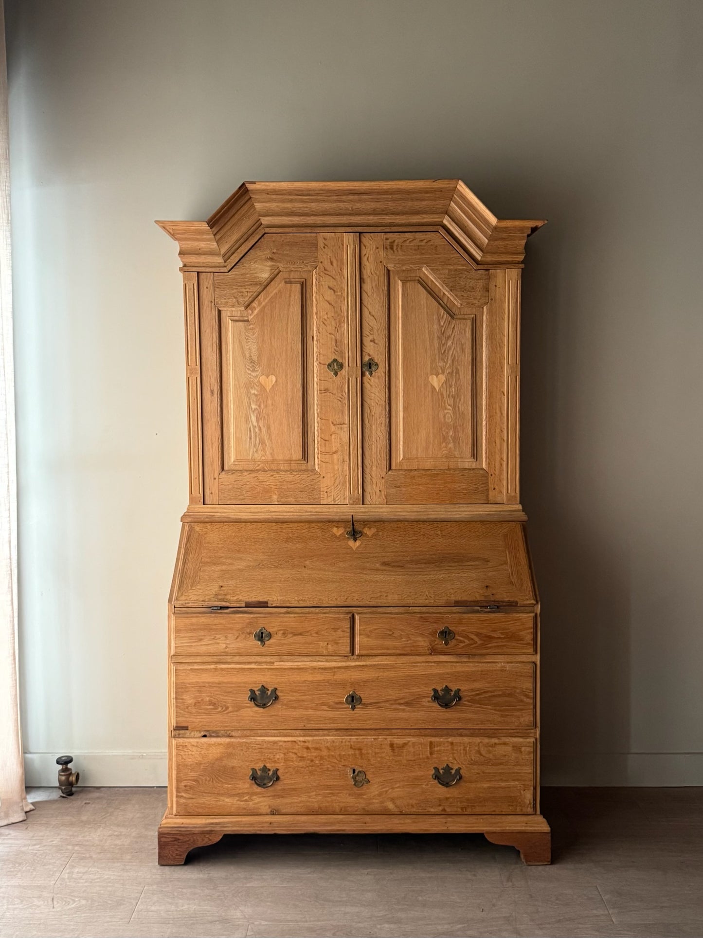 Danish inlaid oak secretary hutch