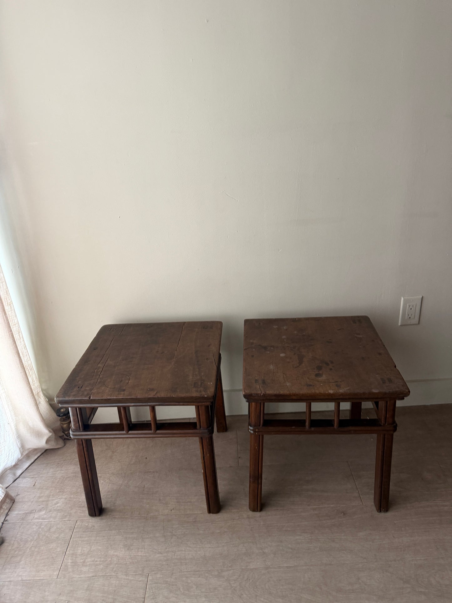 Pair of pine side tables. Sold as pair.