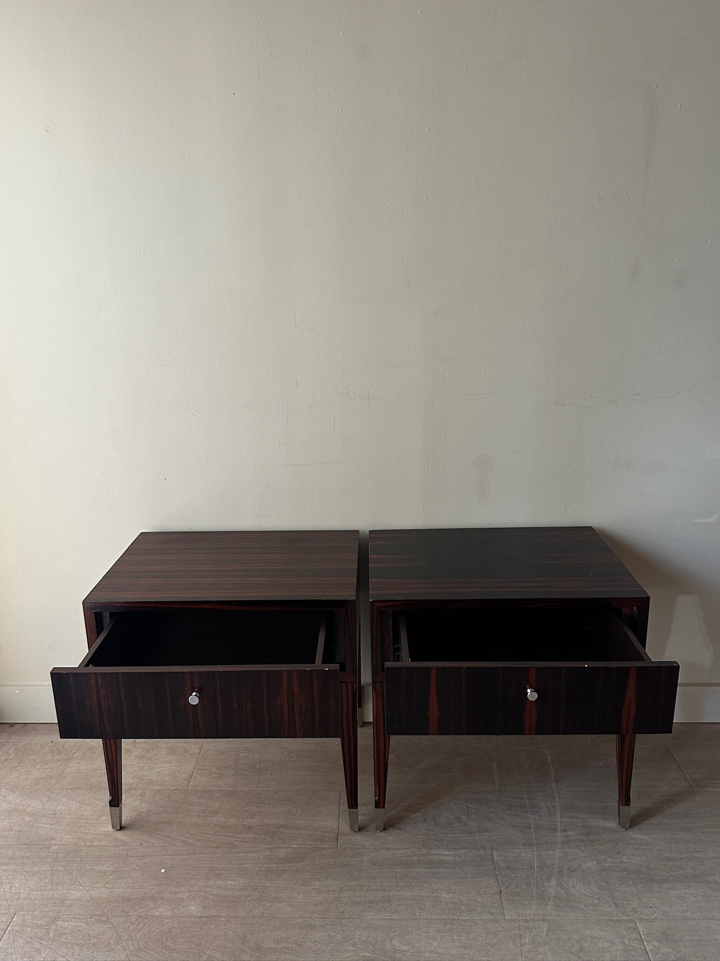 2 Decca rosewood nightstands. Sold individually.