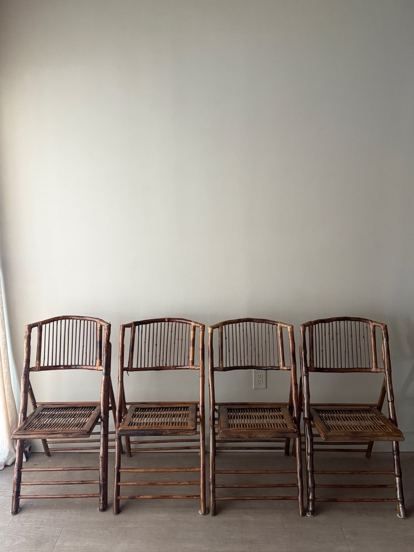 Rattan & pencil reed folding chairs. Sold in pairs.