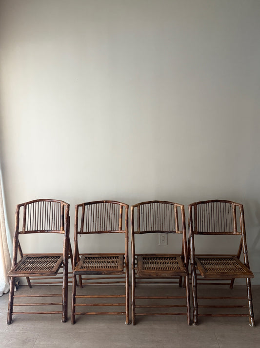 Rattan & pencil reed folding chairs. Sold in pairs.
