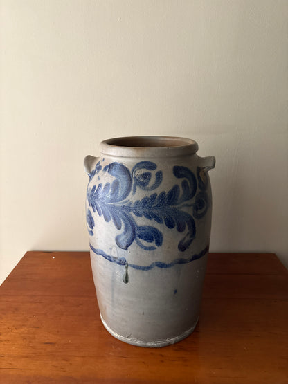 Cobalt-decorated stoneware crock
