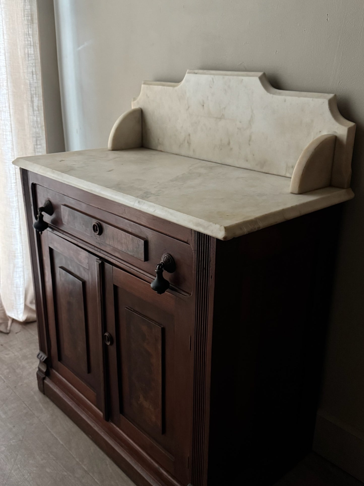 Victorian marble top walnut washstand